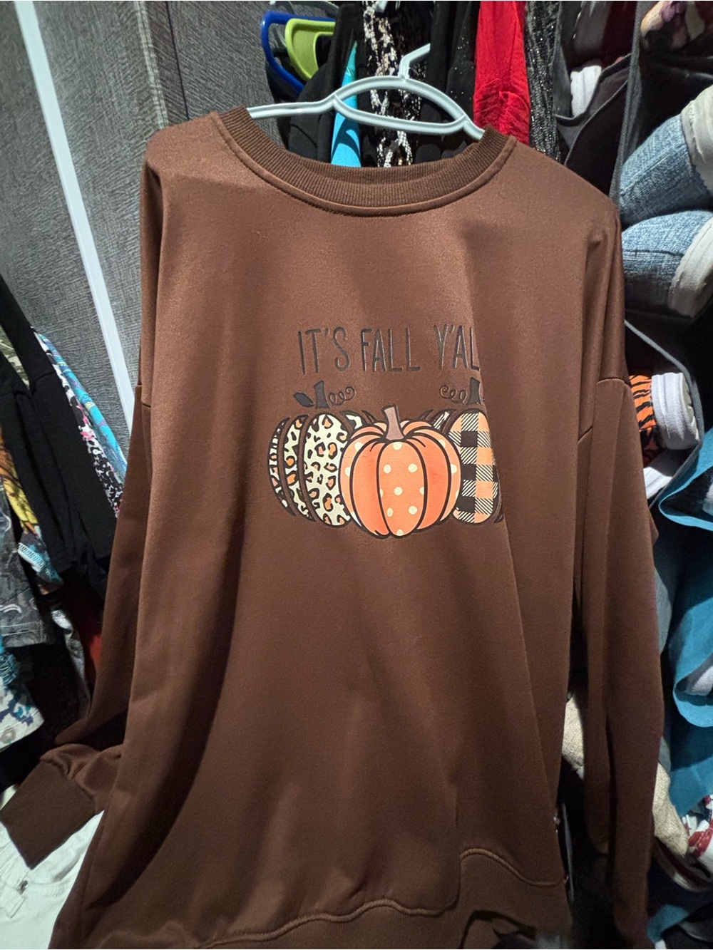 Cozy Brown 'It's Fall Y'all' Pumpkin Pullover Sweatshirt